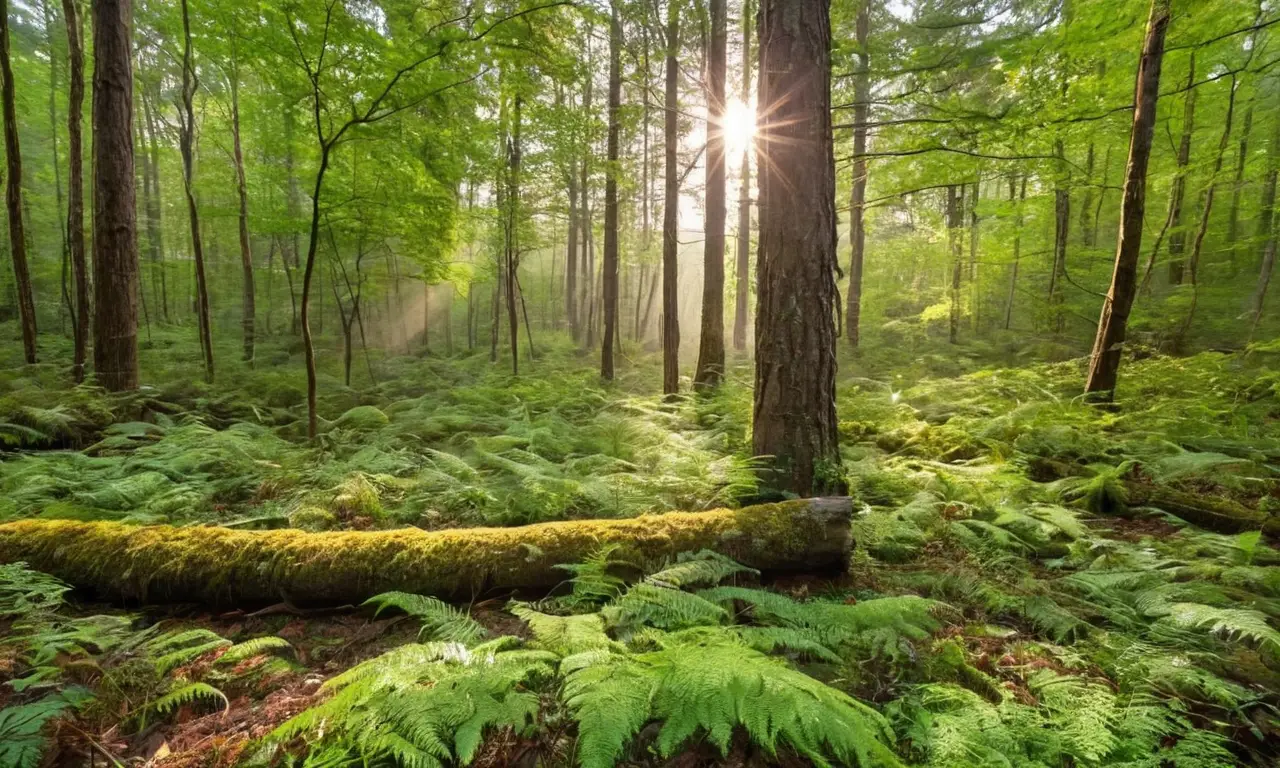 Bosque sereno con rica biodiversidad y luz