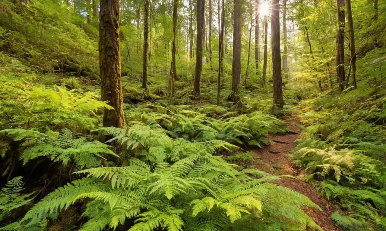 Bosque soleado con colores vivos y tranquilidad