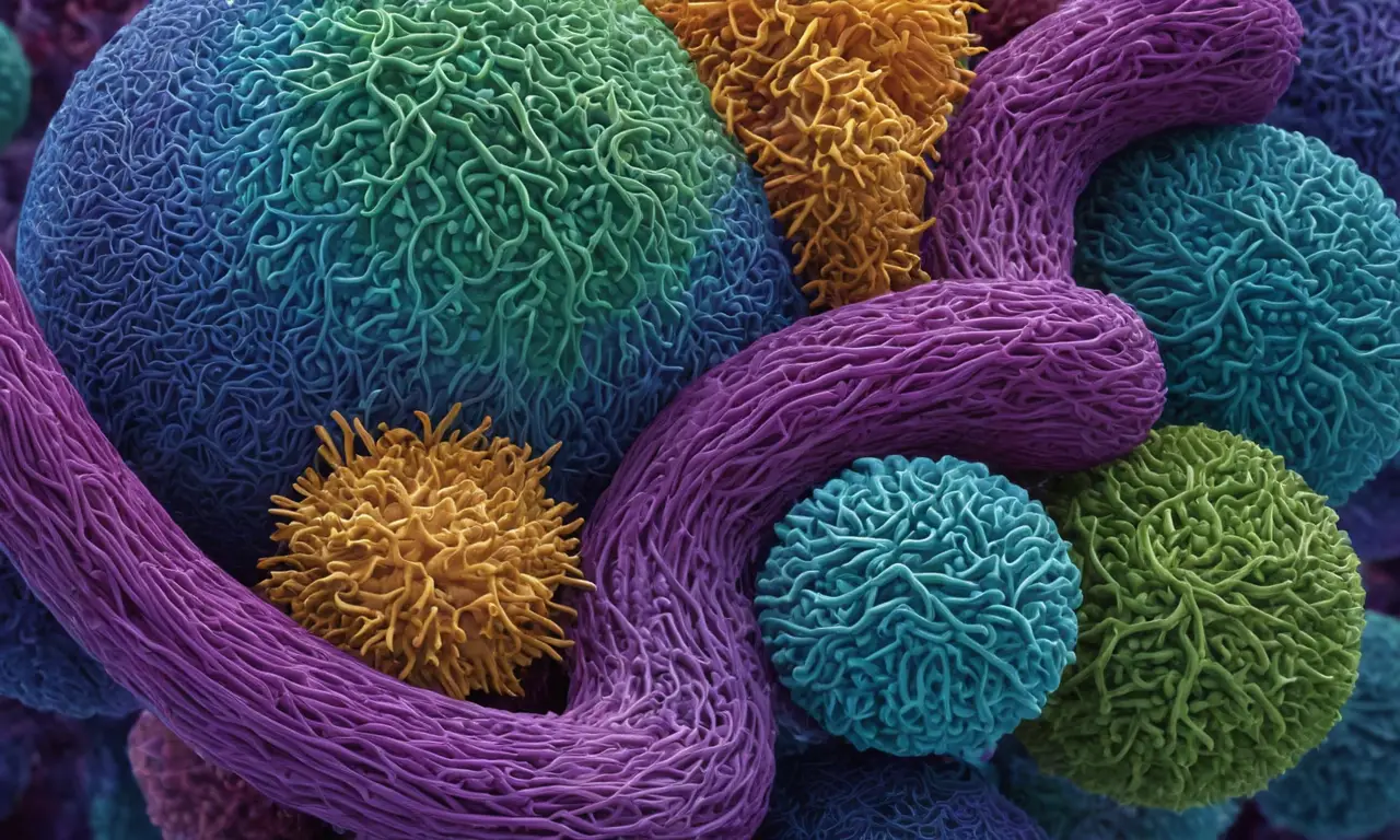 Ilustración vibrante del microbioma humano