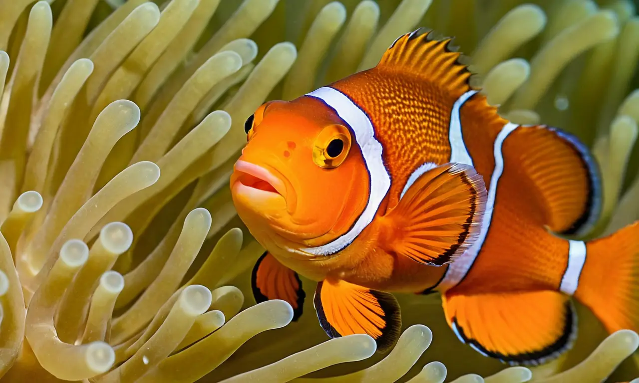 Peces payasos juegan en anémonas coloridas