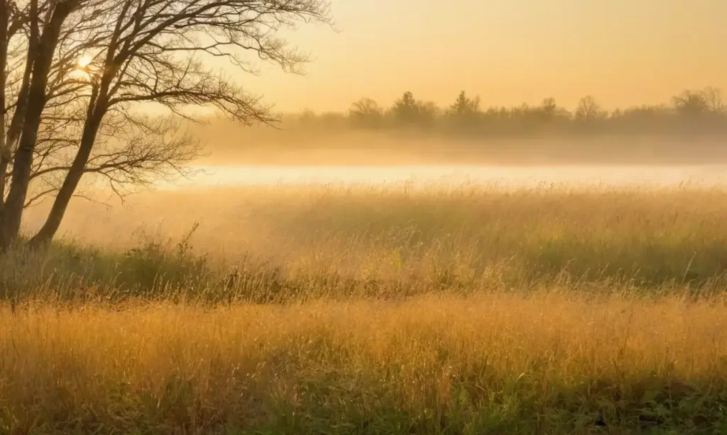 Luz dorada y niebla crean un paisaje etéreo