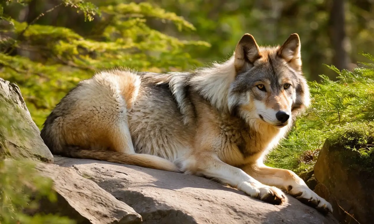 Lobo solitario en calma entre la naturaleza
