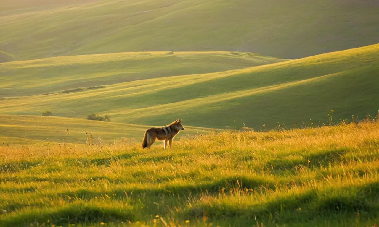Un paisaje sereno con un lobo solitario