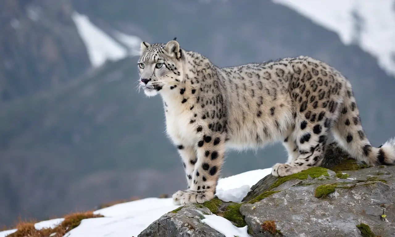 Leopardo de las nieves en paz, observando