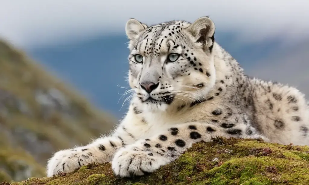 Leopardo de nieve majestuoso en soledad
