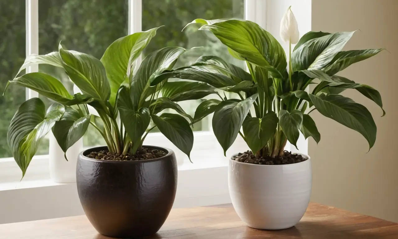 Hojas de Spathiphyllum brillan en armonía