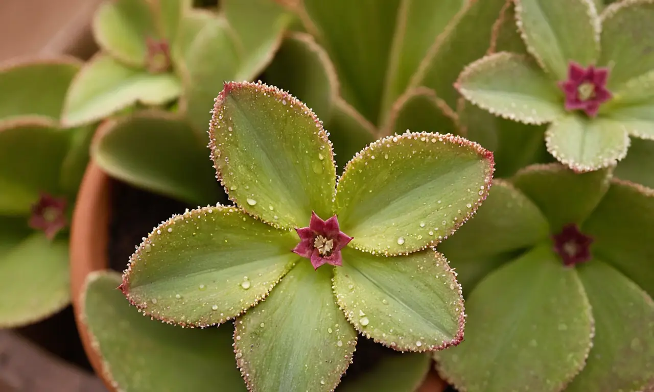 Planta suculenta con flores y sombras suaves