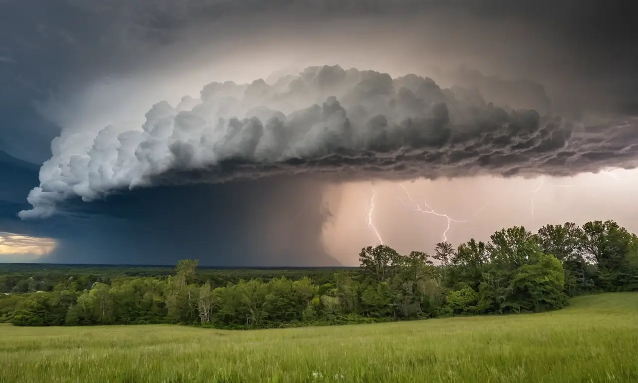 Tormenta intensa con caos y belleza ominosa