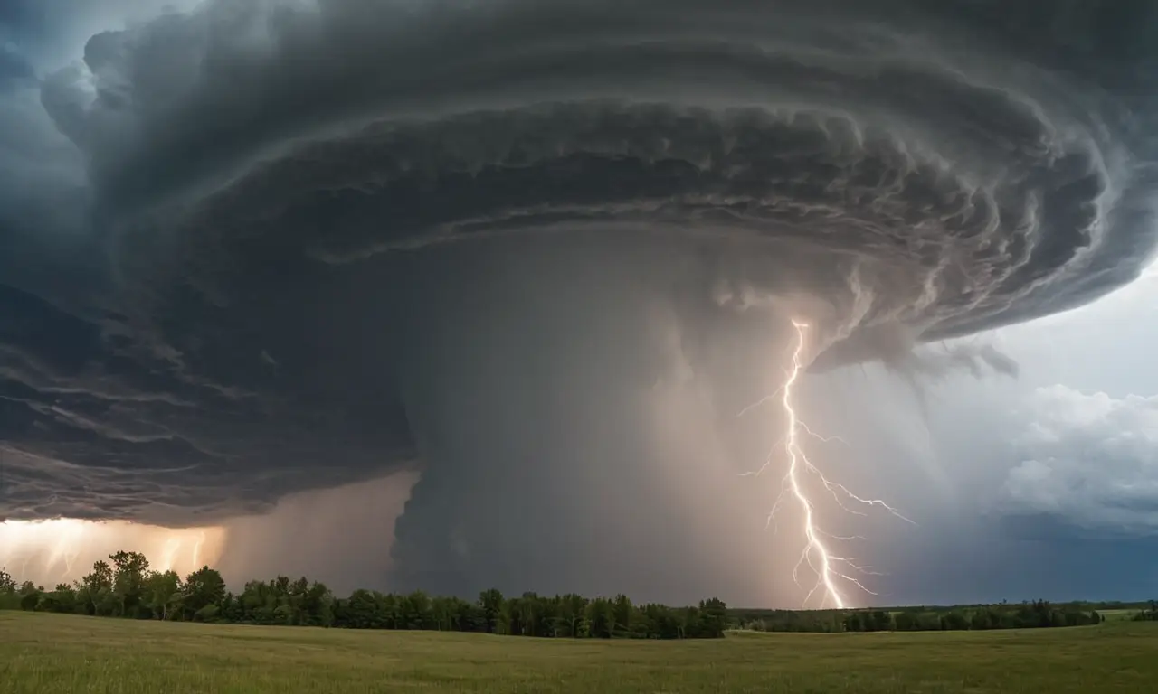 Cielo tormentoso y caótico con supercélulas