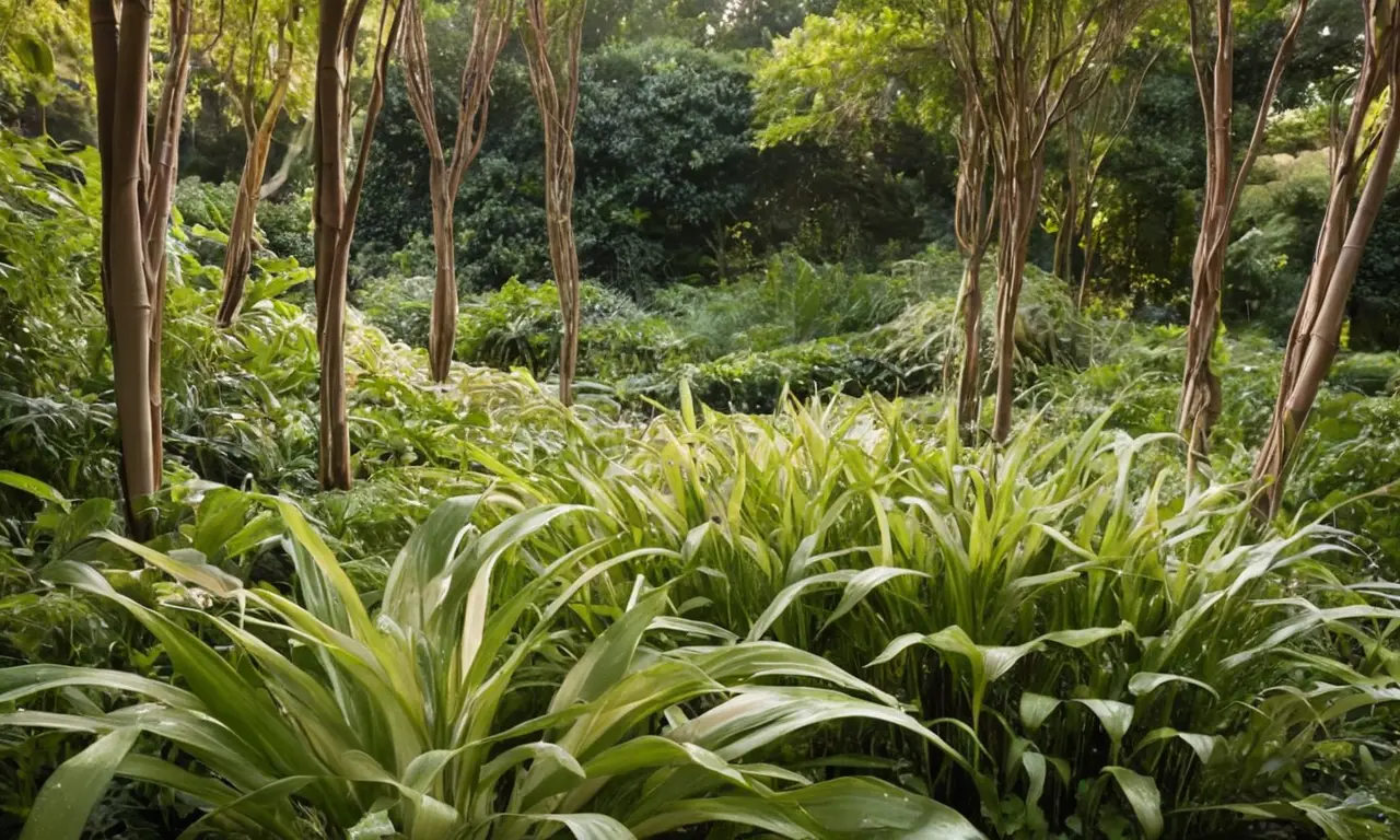 Paisaje verde con tallos comestibles y luz