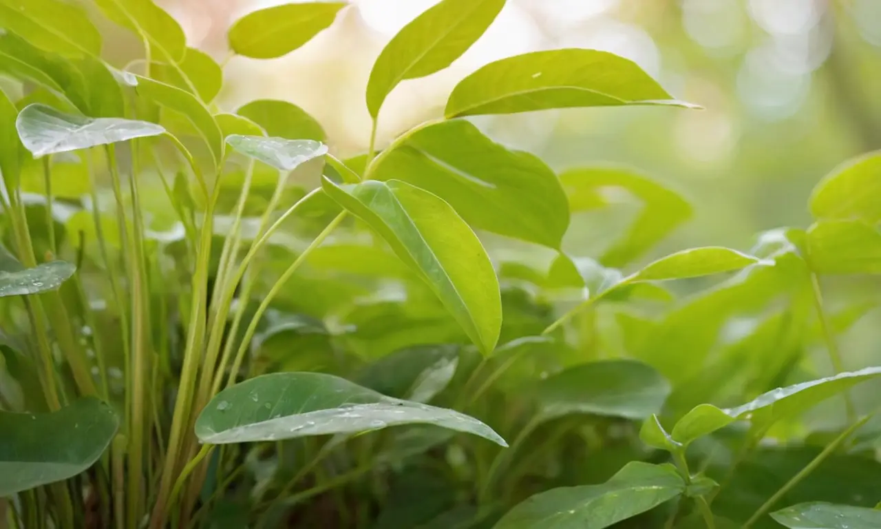 Plantas exuberantes con detalles y luz natural