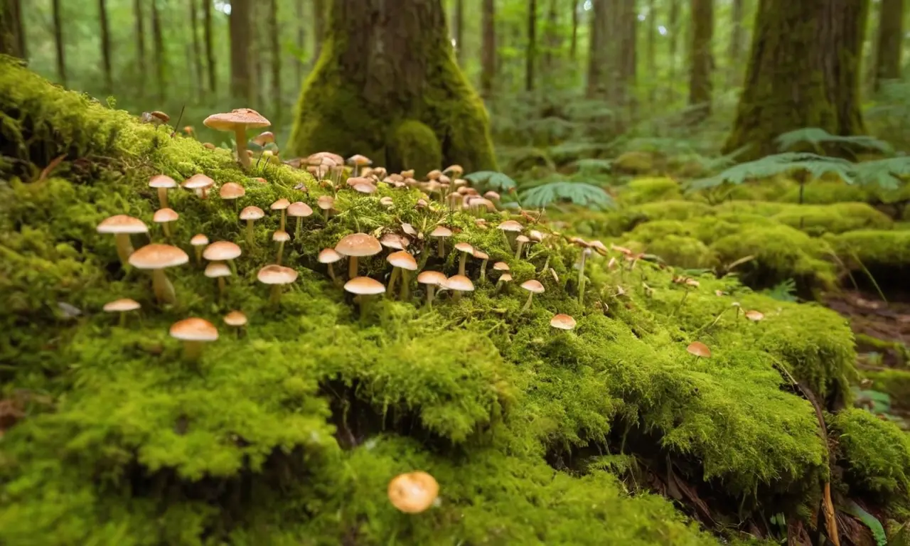 Bosque vibrante y diverso de hongos