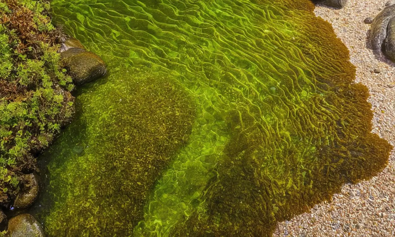 Algas verdes y vida marina en armonía