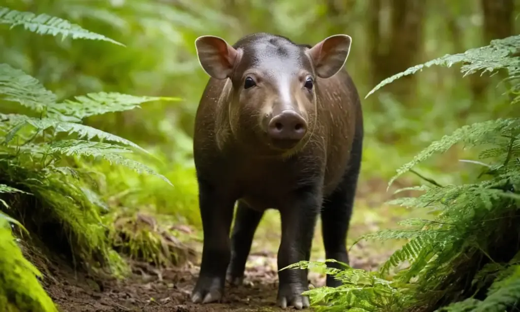 Un tapir en un frondoso bosque lluvioso
