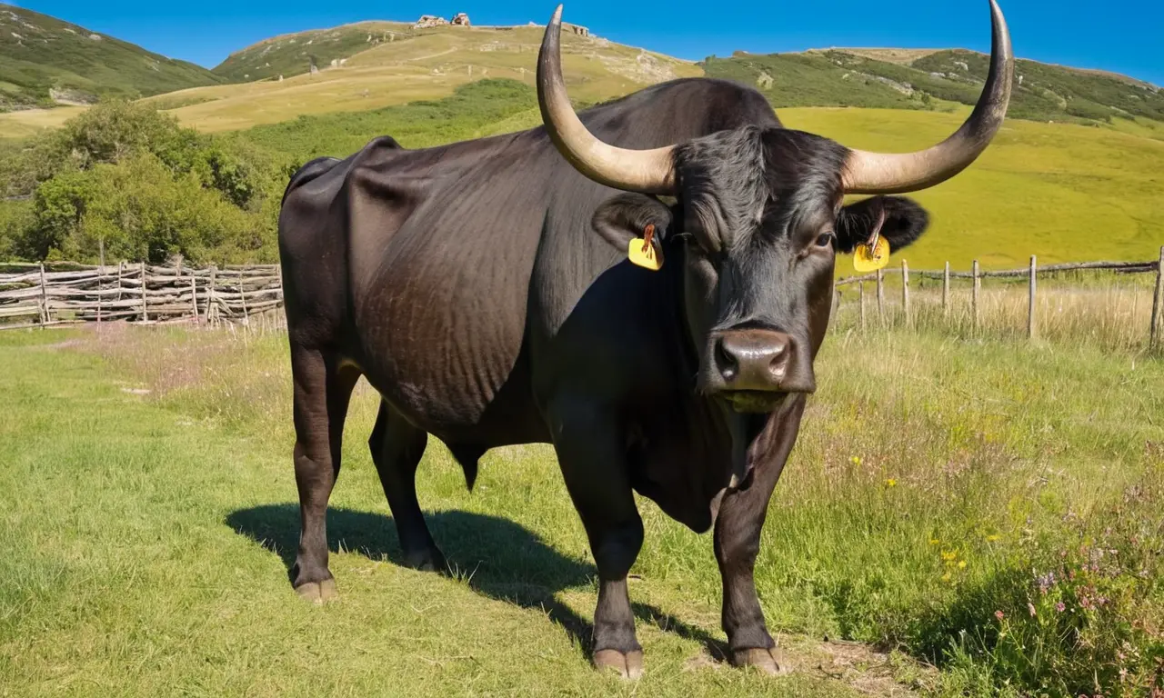 Un toro negro poderoso en un paisaje rústico