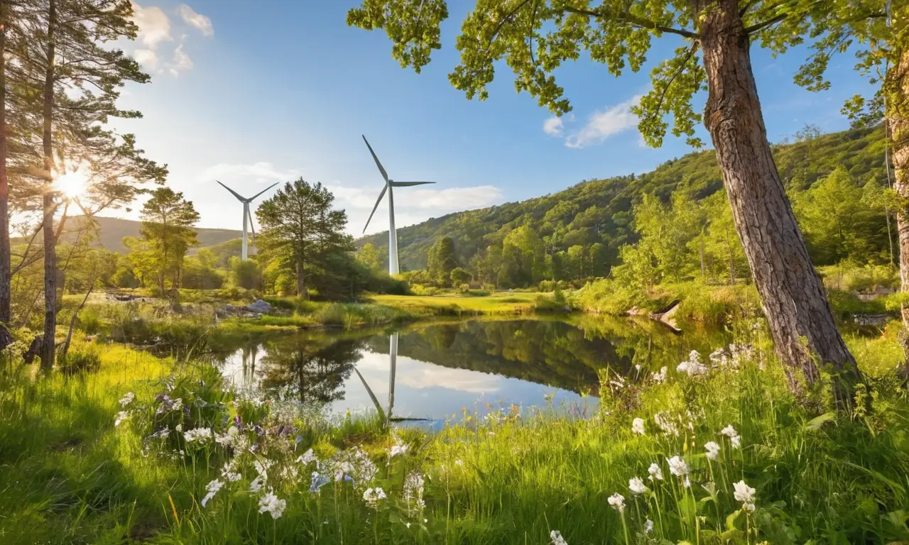 Ecosistema vibrante con energía solar y familia