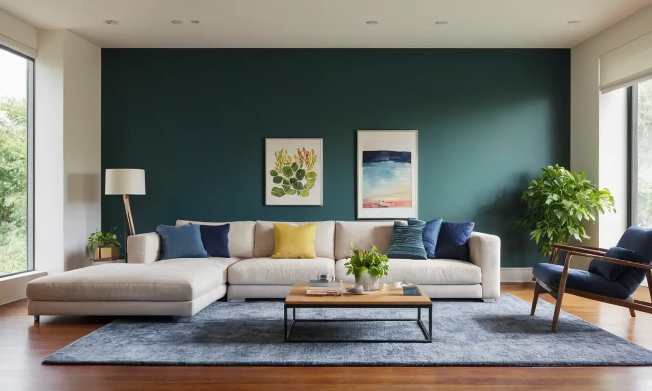 Sala moderna y acogedora, iluminada y equilibrada