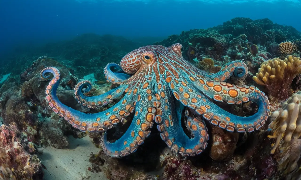 Octopus vibrante y colorido en el océano