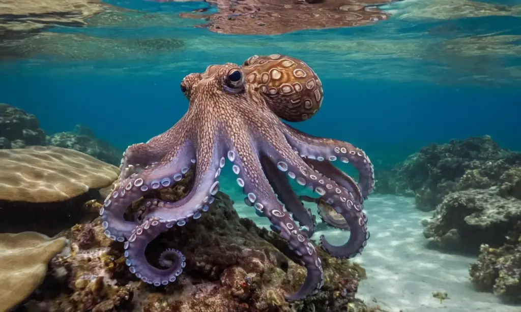Pulpo luminoso en un vibrante fondo marino