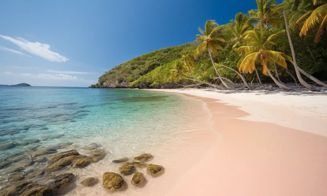 Escena tropical serena con agua y palmeras