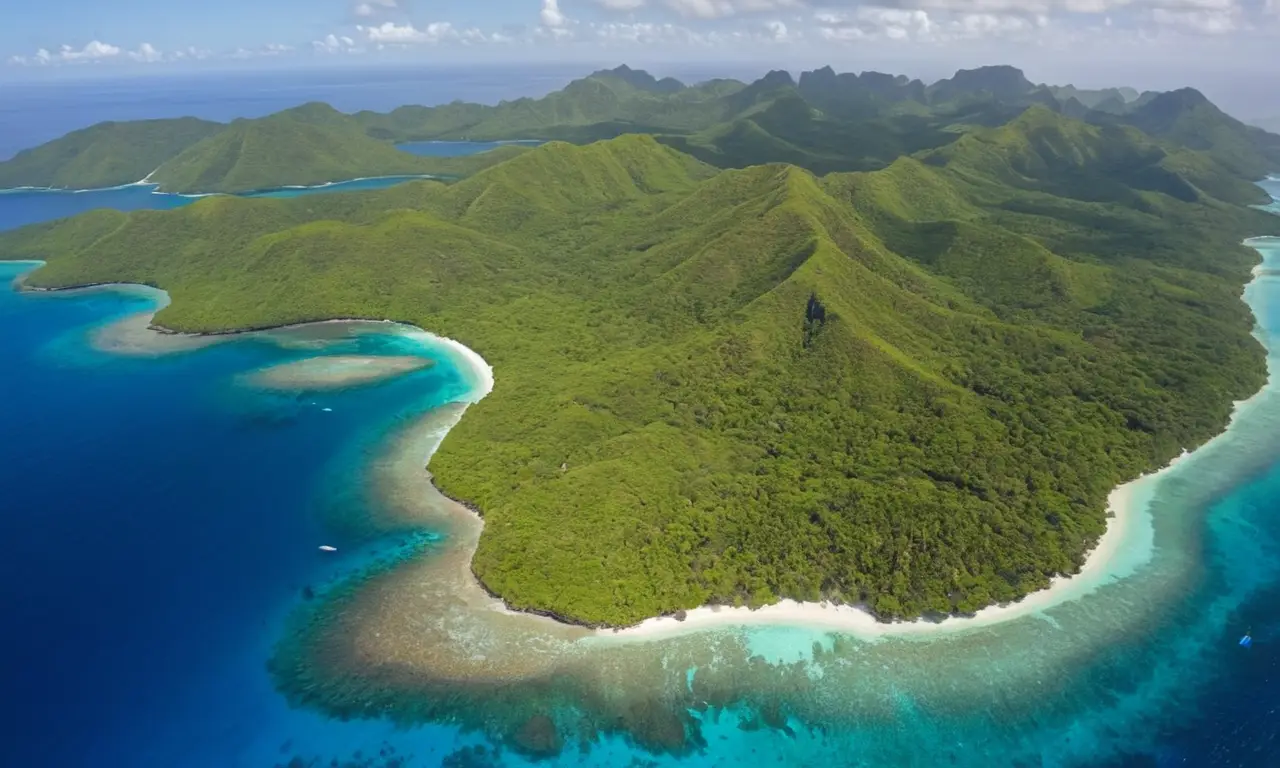 Vista aérea de islas verdes y aguas cristalinas