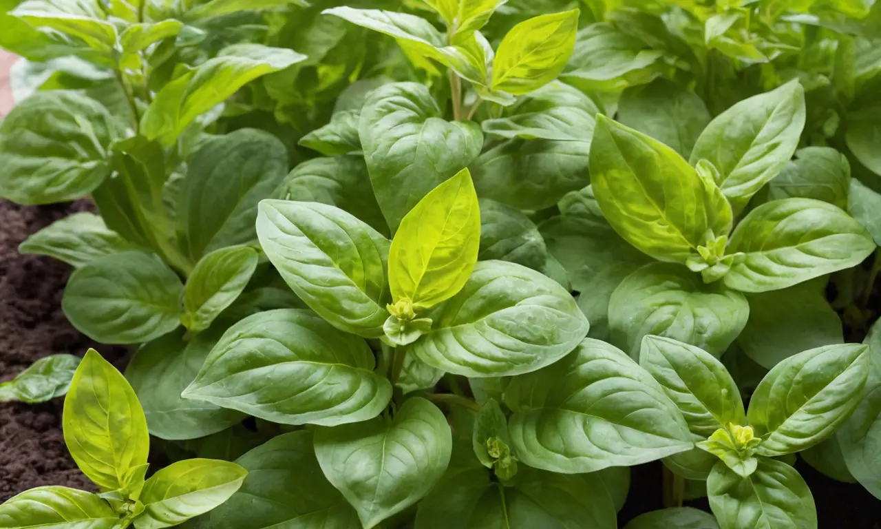 Hojas de albahaca vibrantes en un jardín
