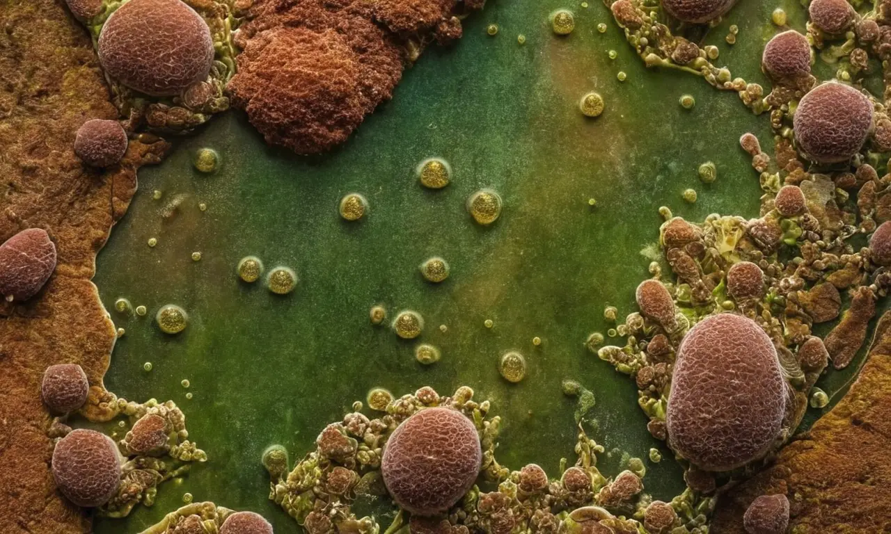 Colonias microbianas vibrantes en un entorno natural