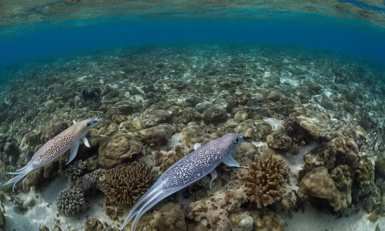 Especies de calamares en un entorno marino
