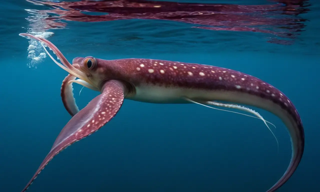 Un calamar gigante nada elegantemente en el océano