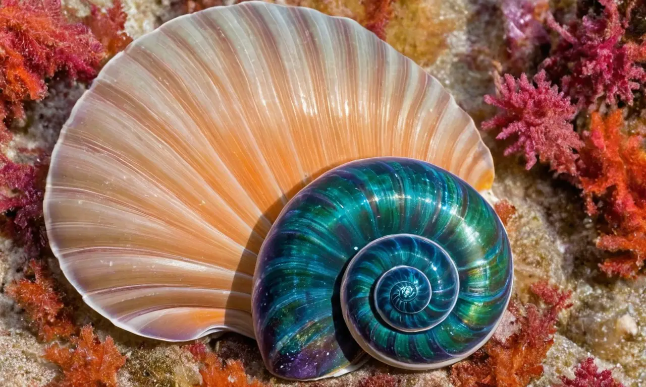 Concha brillante en un tranquilo fondo marino