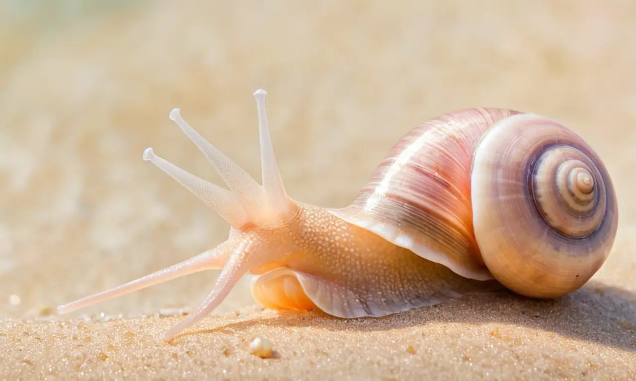 Caracol rosa en un sereno paisaje marino