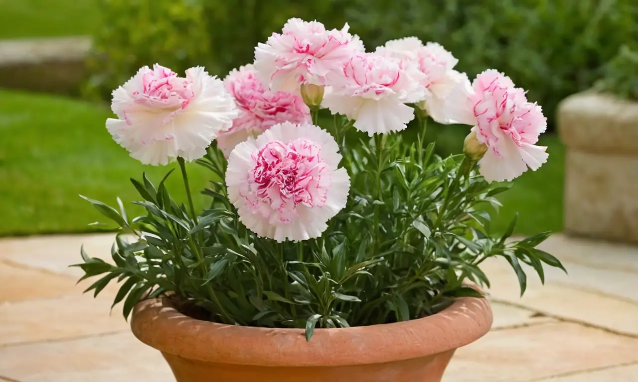 Flores de clavel en un hermoso jardín