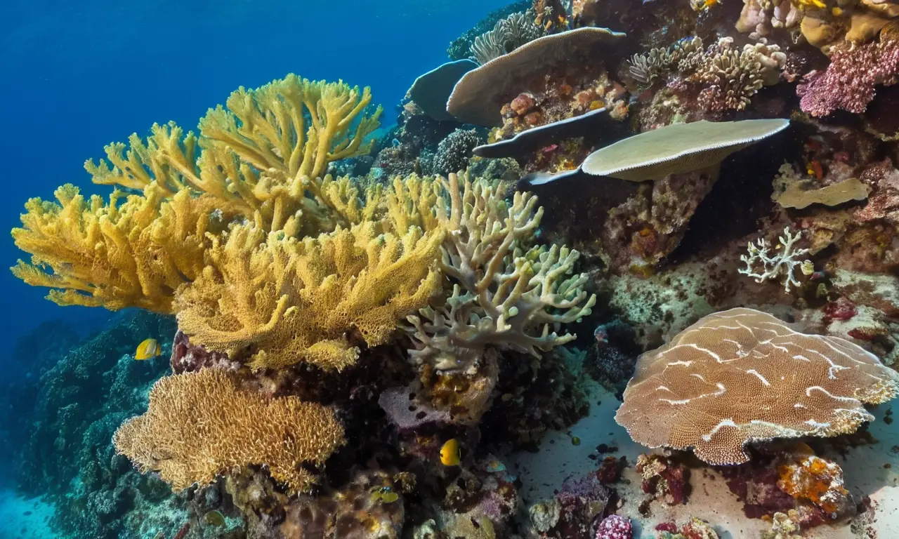 Corales vibrantes en un entorno marino diverso