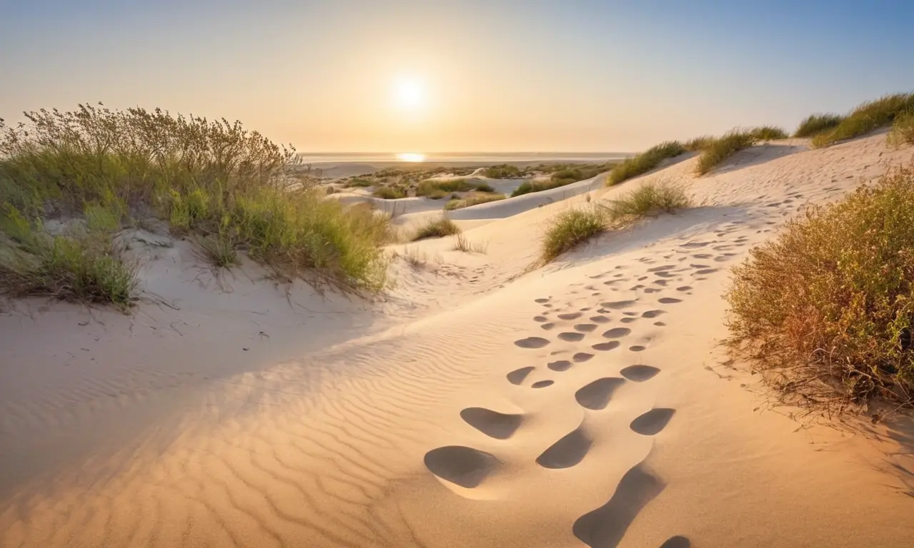 Dunas doradas con flores y vida silvestre