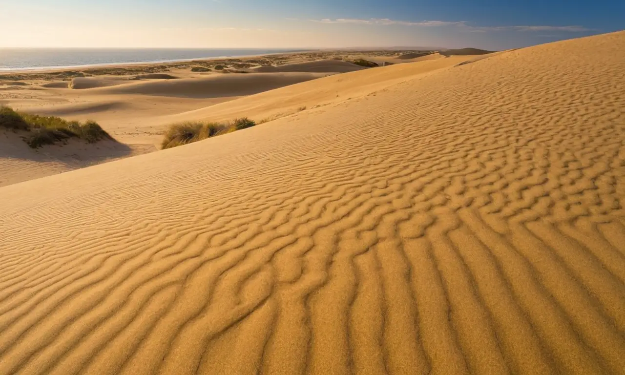 Dunas doradas y serenas bajo un cielo azul