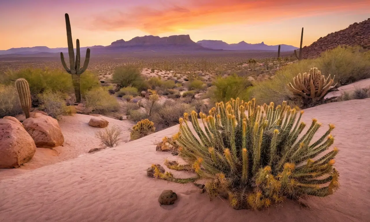 Desierto al atardecer con un escorpión