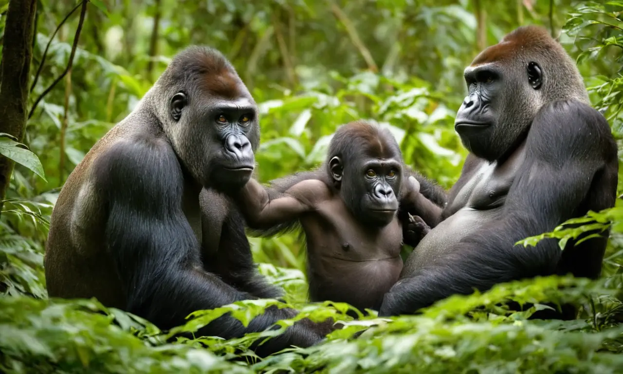 Gorilas en la selva, fuerza y ternura