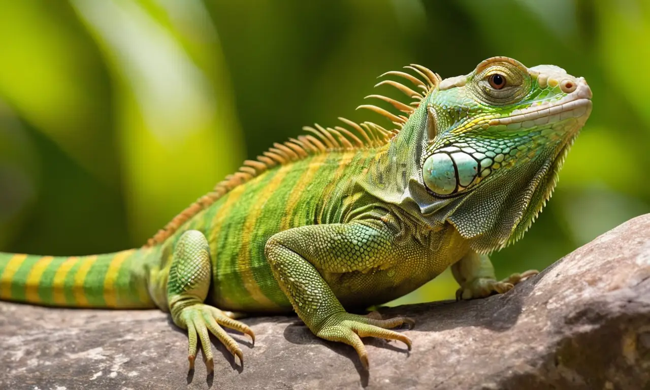 Iguana de Fiji descansa en roca iluminada