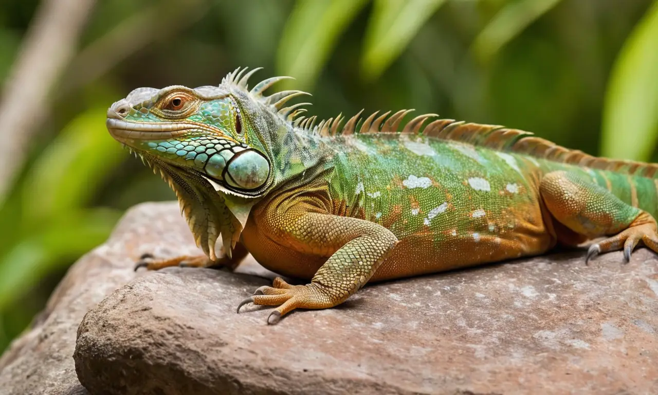 Iguana verde descansa bajo el sol