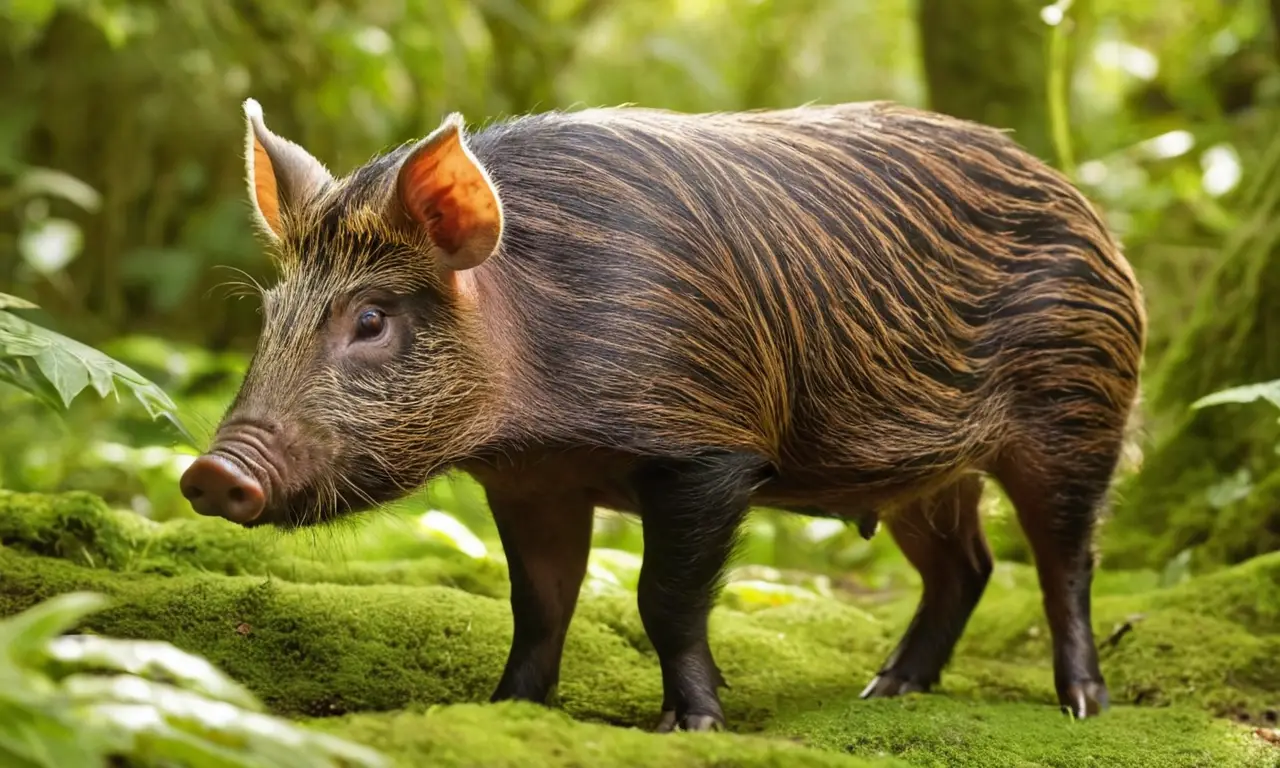 Jabalí de Sulawesi en un bosque exuberante