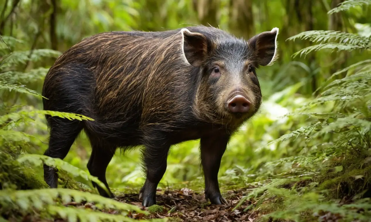 Jabalí indonesio fuerte en selva tropical