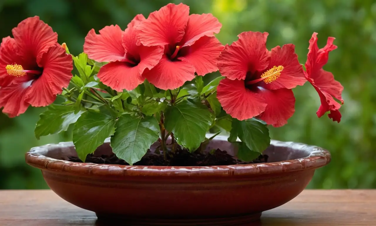 Flores de hibisco vibrantes en ambiente tropical