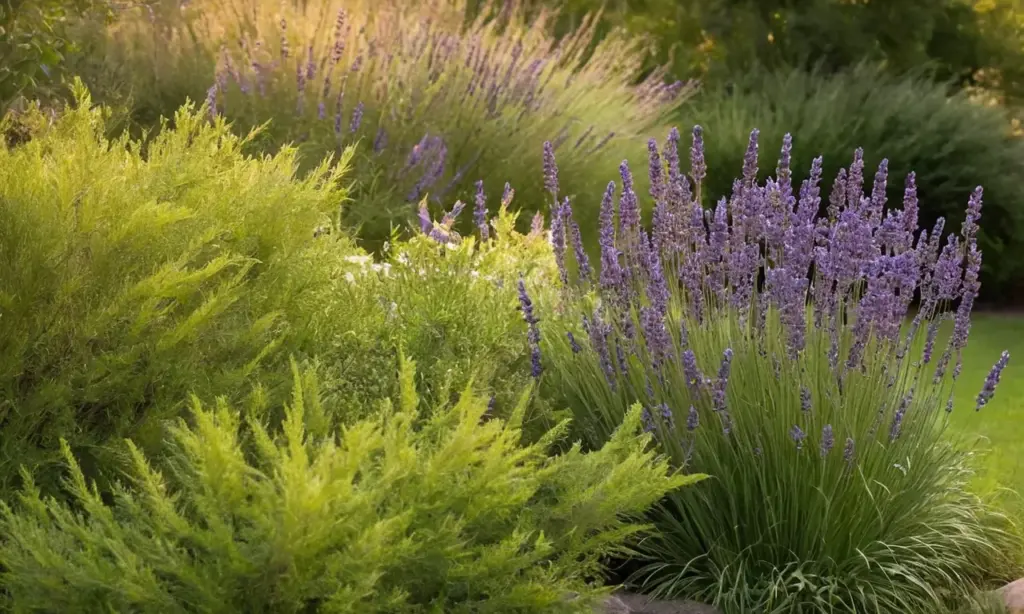 Jardín sereno de lavandas con luz dorada
