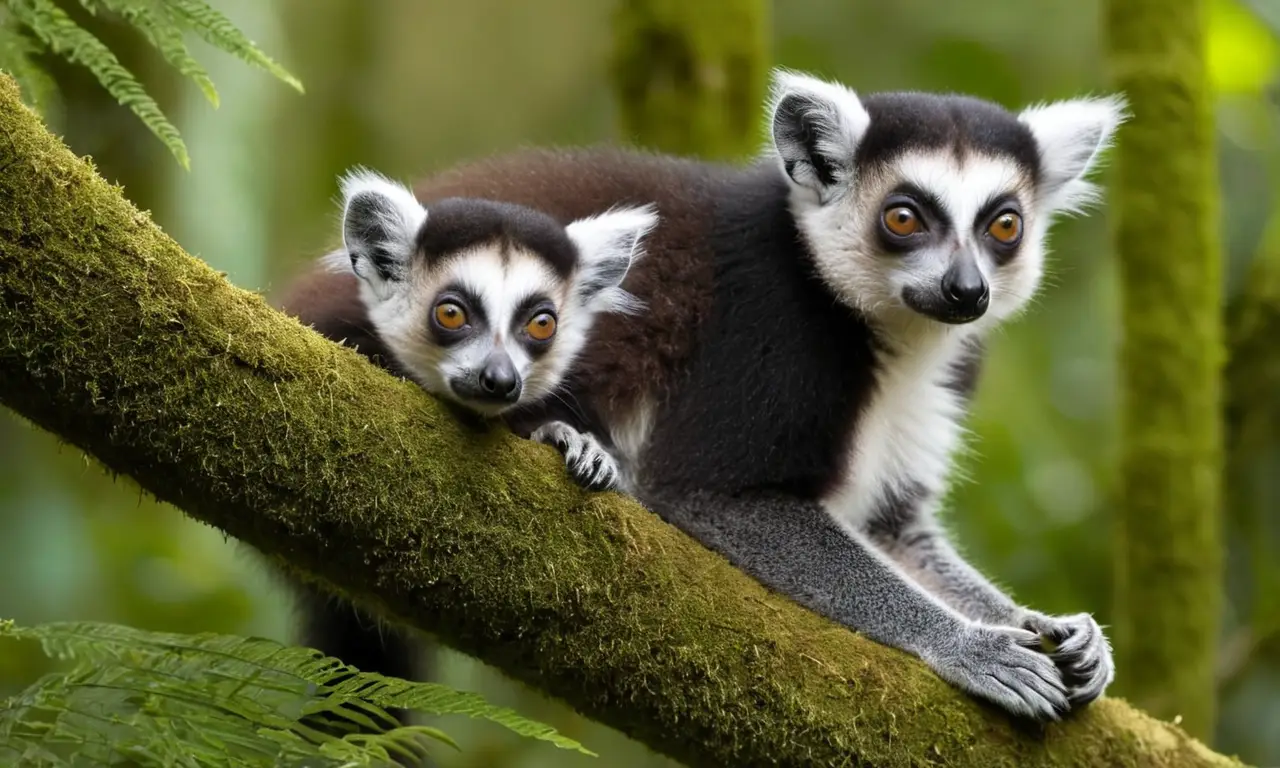 Familia de lemures en un bosque exuberante
