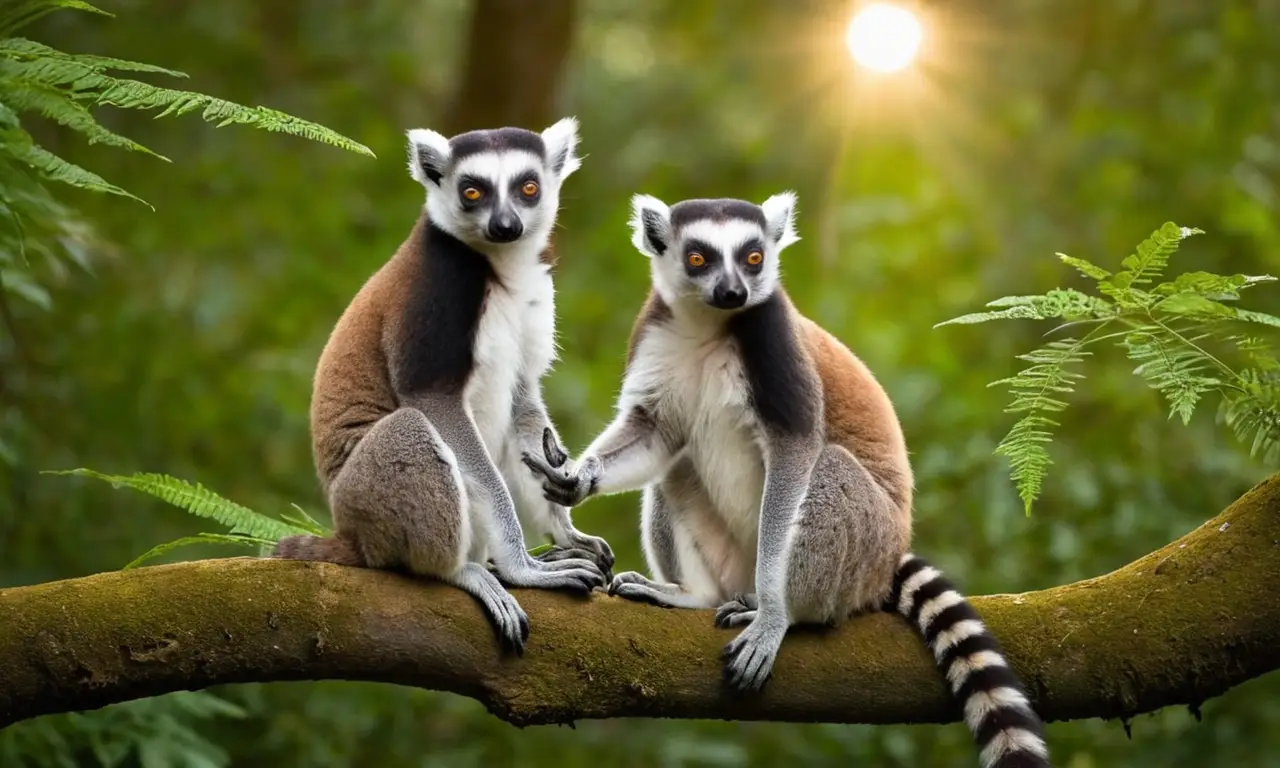 Lémures juegan en un vibrante bosque tropical