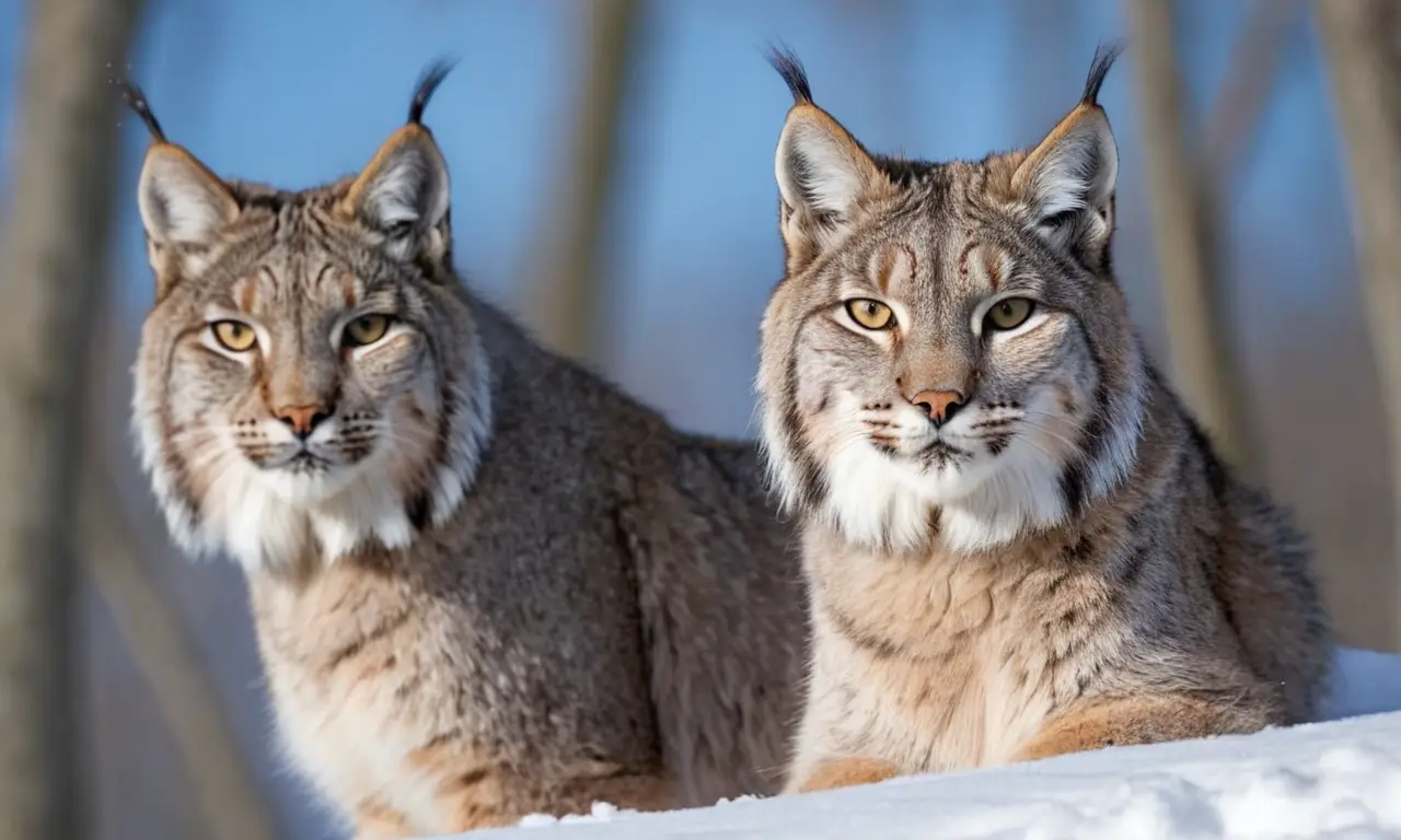 Lynx canadiense alerta en bella nevada