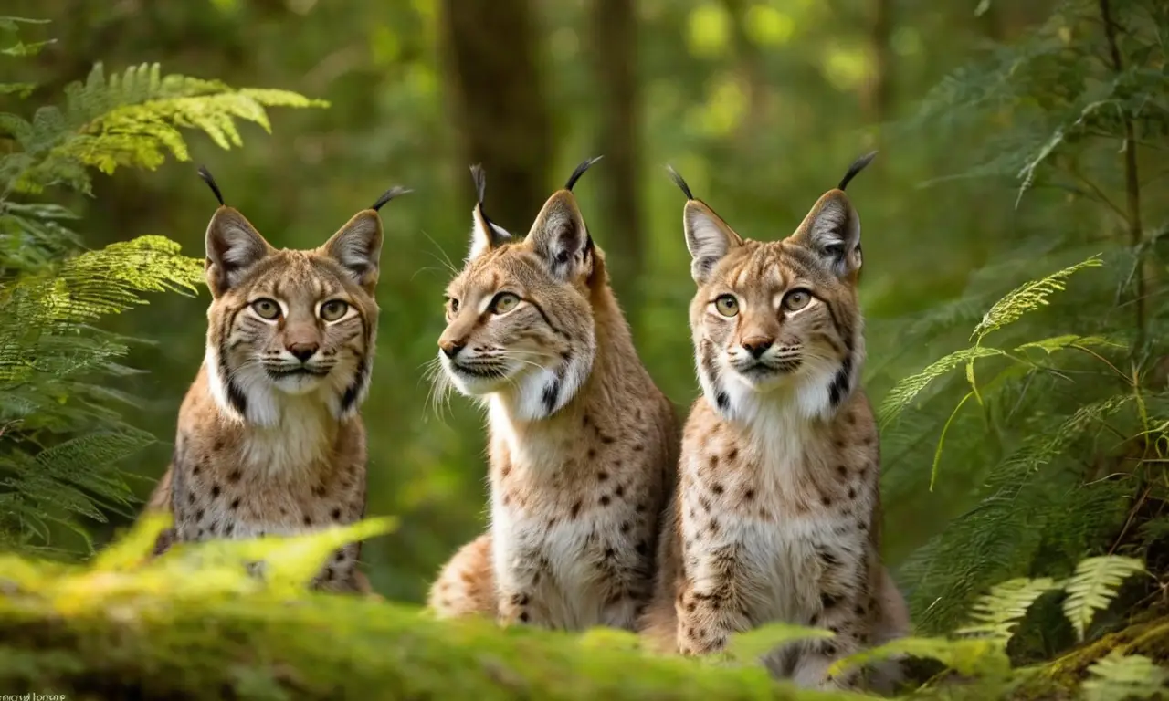 Cuatro linces en un bosque vibrante