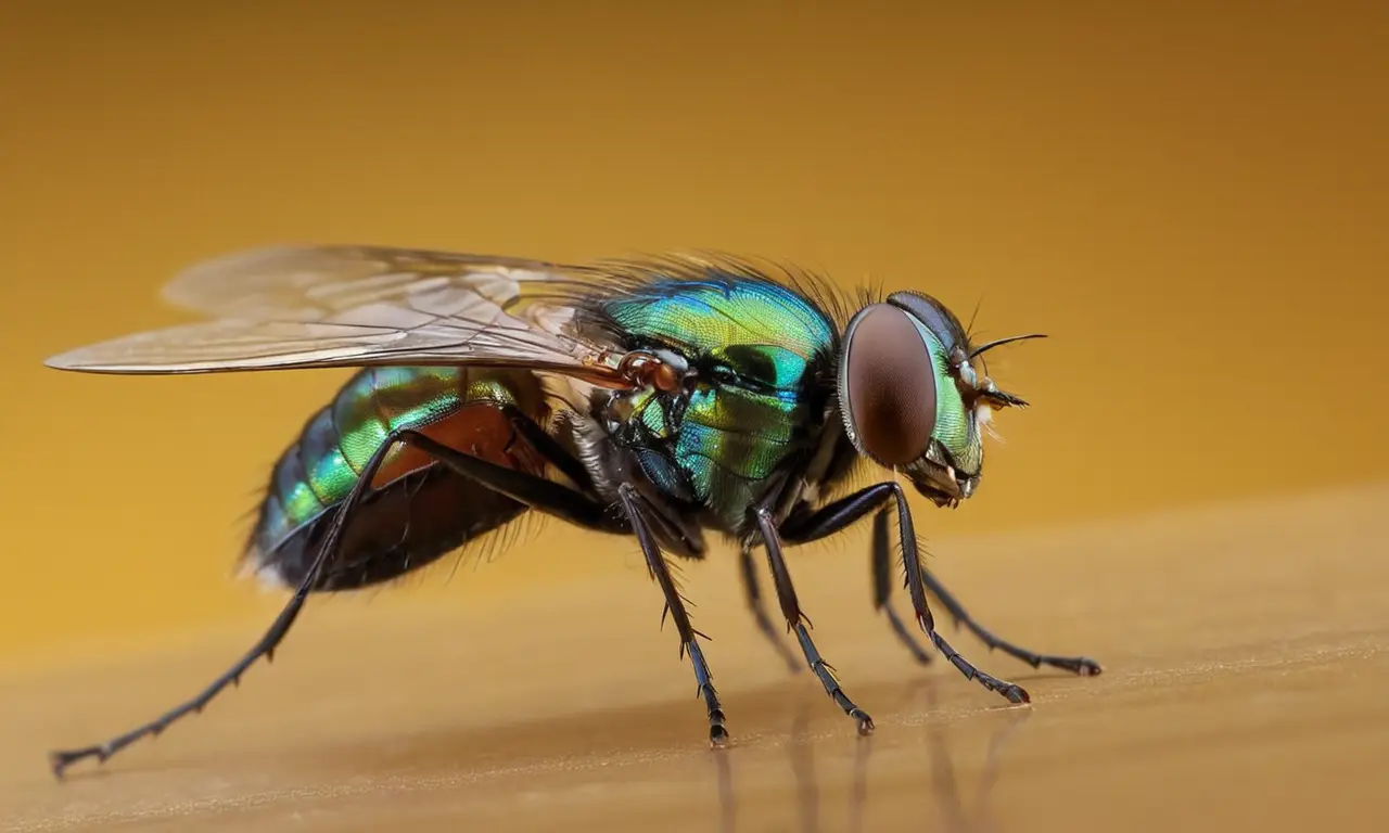 Acercamiento a una mosca detallada y brillante