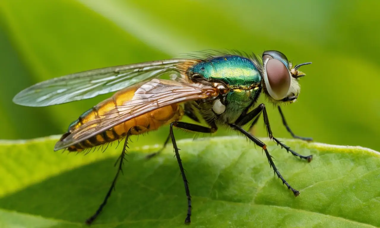 Sobrevuelo detallado de diversas moscas parasitarias