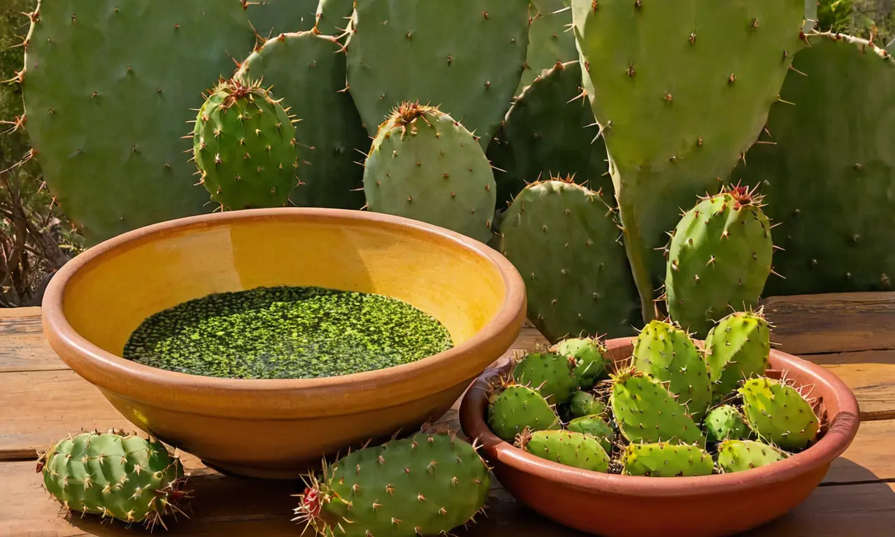 Cultura mexicana con nopales y salsa colorida